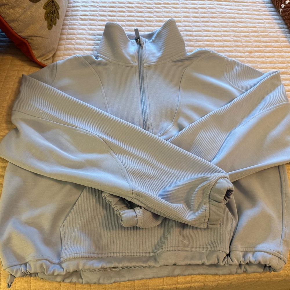 Light Blue Ribbed Half-Zip Jacket